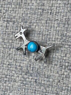 Vintage Fred Harvey Horse Pin with Turquoise - Sterling Silver - Navajo